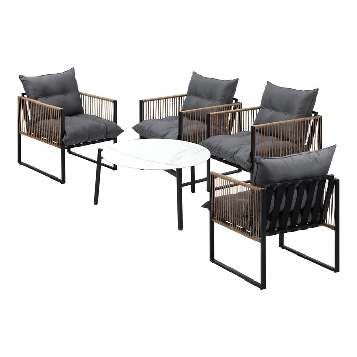 Outdoor Patio Set Furniture White 70Cm Coffee Table Rattan Chairs 5Pcs