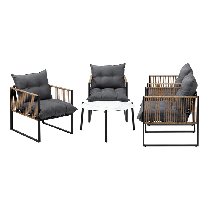 Outdoor Patio Set Furniture White 70Cm Coffee Table Rattan Chairs 5Pcs