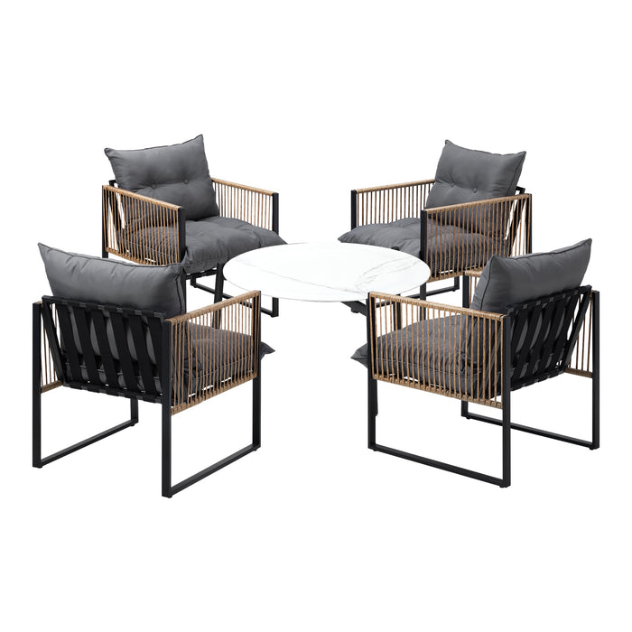 Outdoor Patio Set Furniture White 70Cm Coffee Table Rattan Chairs 5Pcs