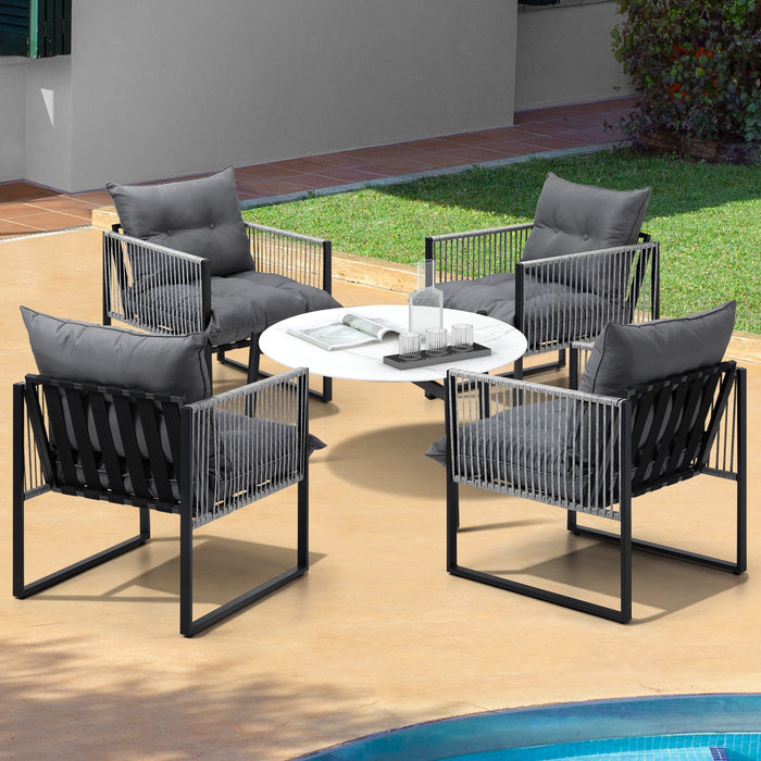 5Pcs Outdoor Patio Set Table Garden Lounge Chairs White 70Cm Coffee Table