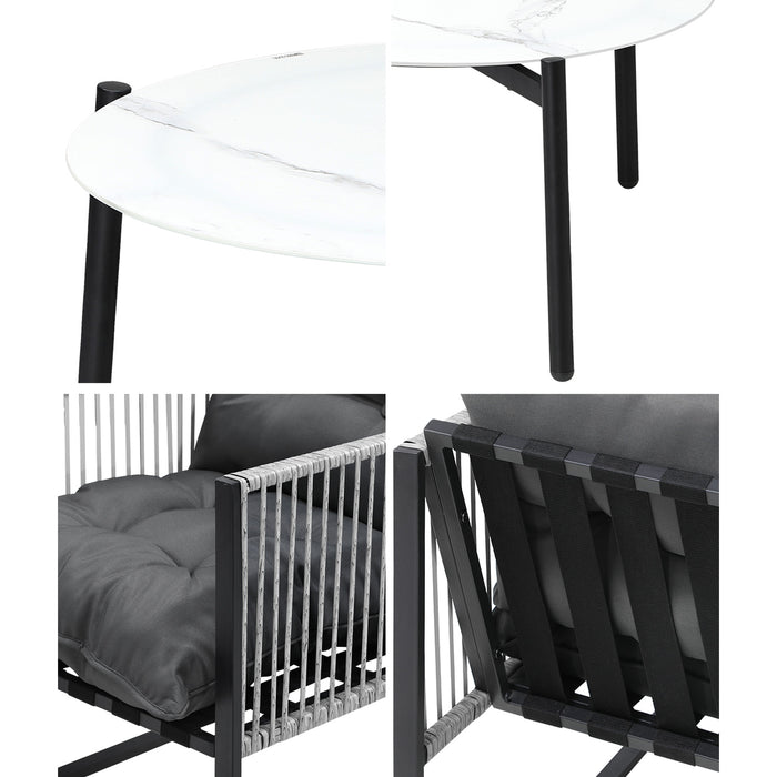 5Pcs Outdoor Patio Set Table Garden Lounge Chairs White 70Cm Coffee Table