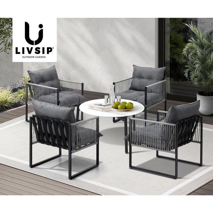 5Pcs Outdoor Patio Set Table Garden Lounge Chairs White 70Cm Coffee Table