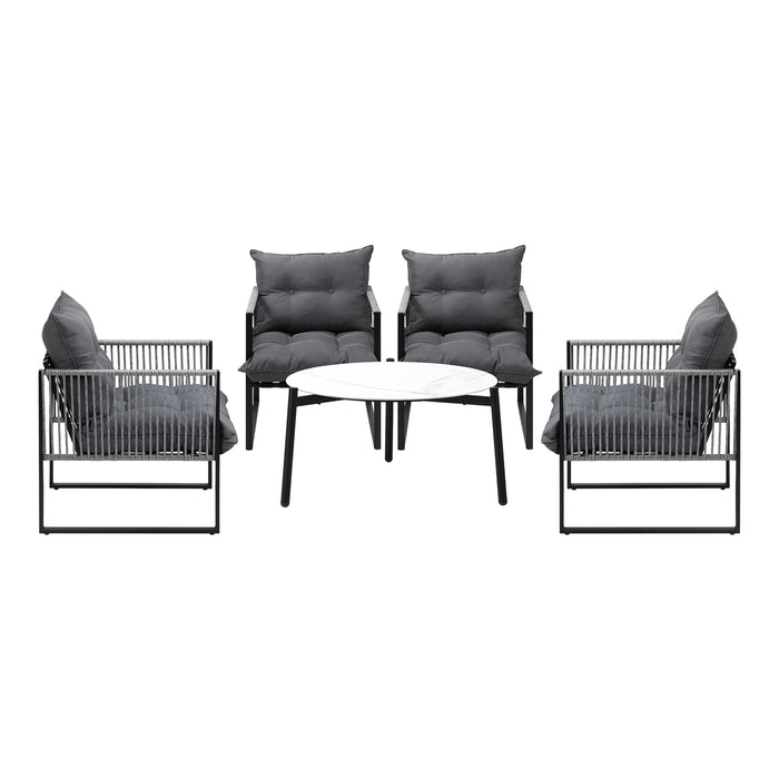 5Pcs Outdoor Patio Set Table Garden Lounge Chairs White 70Cm Coffee Table