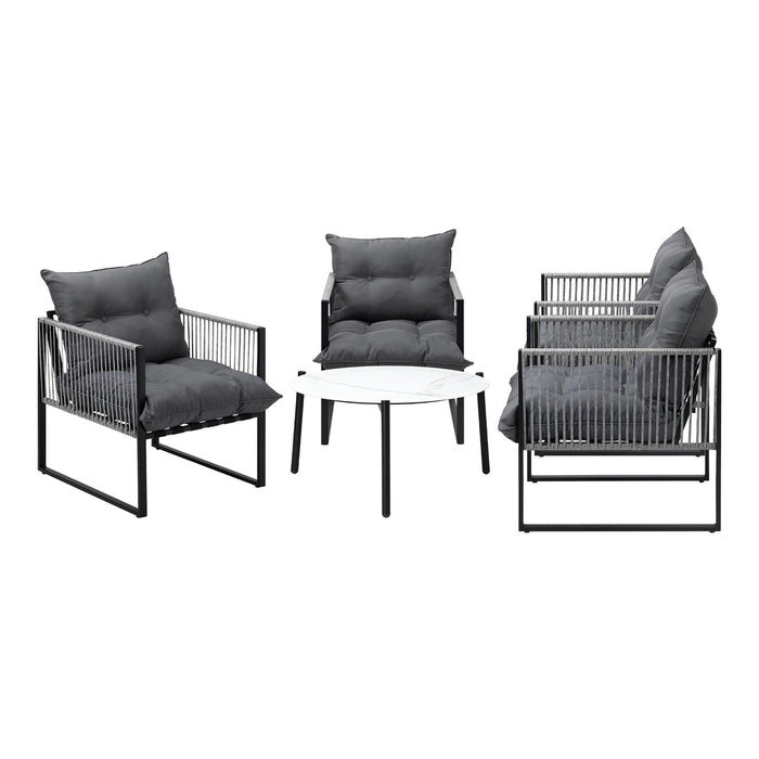 5Pcs Outdoor Patio Set Table Garden Lounge Chairs White 70Cm Coffee Table