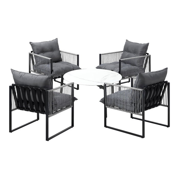 5Pcs Outdoor Patio Set Table Garden Lounge Chairs White 70Cm Coffee Table