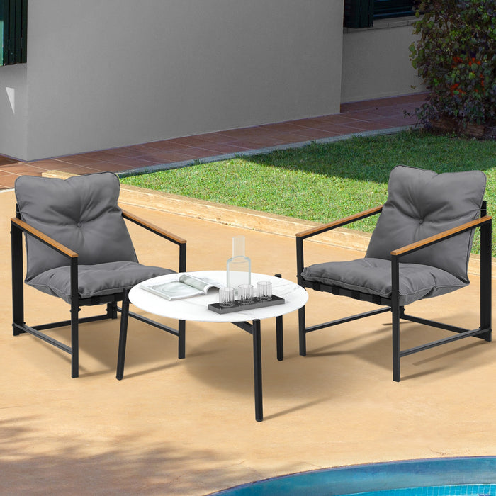 3Pc Outdoor Patio Furniture Set Bistro Sets 70Cm Round White Marble Table