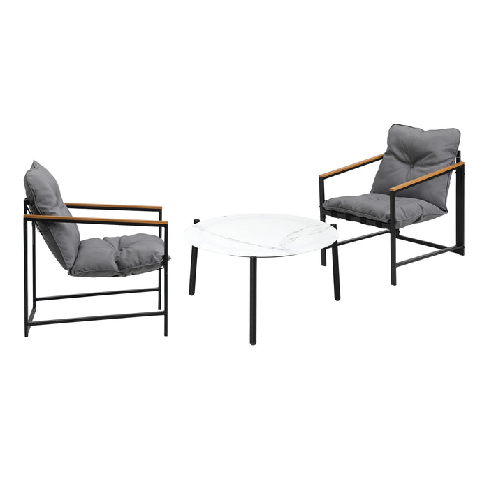 3Pc Outdoor Patio Furniture Set Bistro Sets 70Cm Round White Marble Table