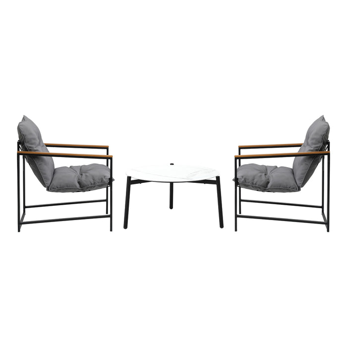 3Pc Outdoor Patio Furniture Set Bistro Sets 70Cm Round White Marble Table