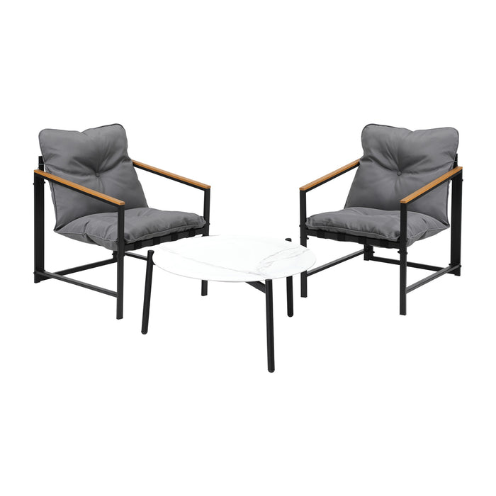 3Pc Outdoor Patio Furniture Set Bistro Sets 70Cm Round White Marble Table