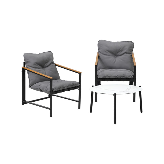 3Pc Outdoor Patio Furniture Set Bistro Sets 70Cm Round White Marble Table