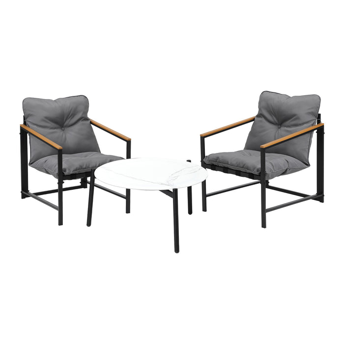 3Pc Outdoor Patio Furniture Set Bistro Sets 70Cm Round White Marble Table