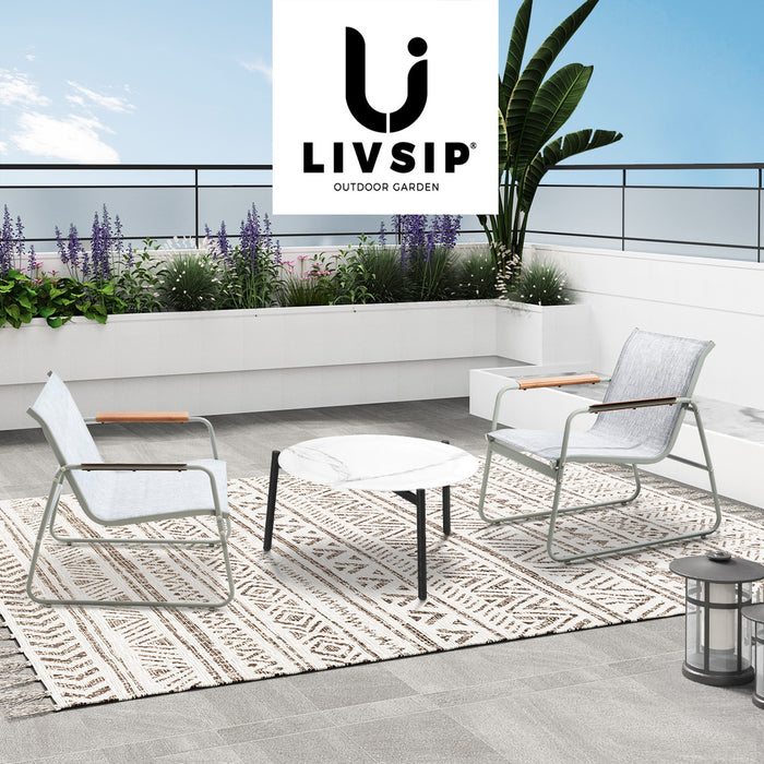 3Pcs Outdoor Bistro Set Patio Furniture Chair 70Cm Coffee Table Textilene