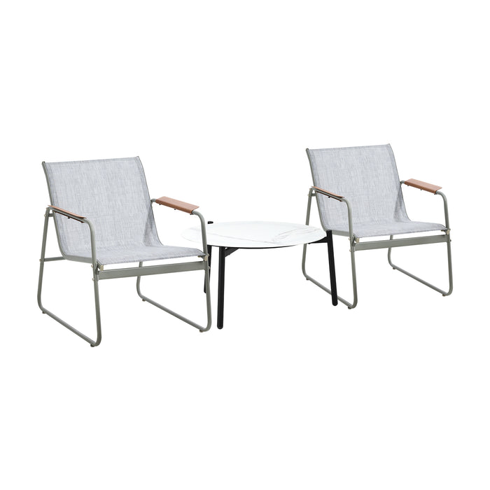 3Pcs Outdoor Bistro Set Patio Furniture Chair 70Cm Coffee Table Textilene