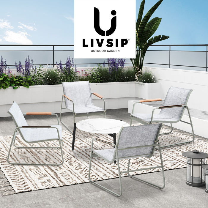 Outdoor Patio Setting 4X Chairs 70Cm Coffee Table Garden Furniture Lounge