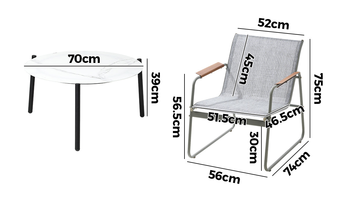 Outdoor Patio Setting 4X Chairs 70Cm Coffee Table Garden Furniture Lounge