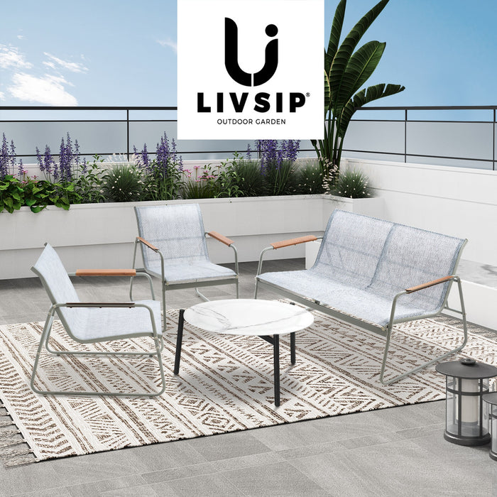 Outdoor Patio Setting 4X Chairs 70Cm Coffee Table Garden Furniture Lounge