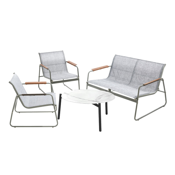Outdoor Patio Setting 4X Chairs 70Cm Coffee Table Garden Furniture Lounge