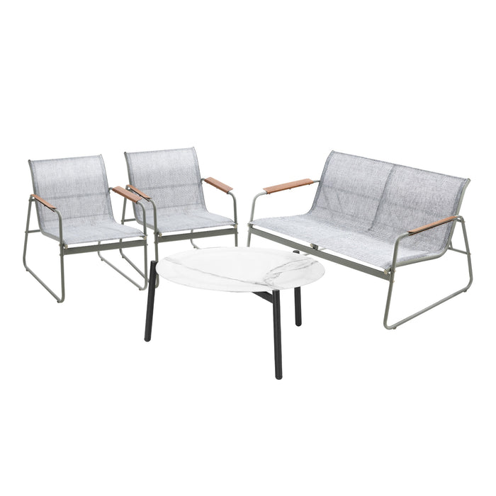 Outdoor Patio Setting 4X Chairs 70Cm Coffee Table Garden Furniture Lounge