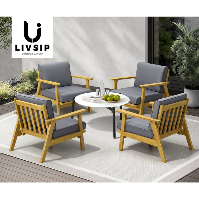 Outdoor Lounge Set 5Pcs Patio Furniture Sets 70Cm White Coffee Side Table