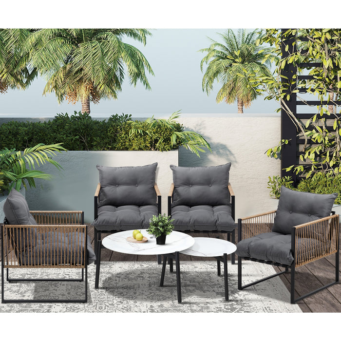 Outdoor Patio Setting Furniture White Coffee Table Set Rattan Chairs 6Pcs