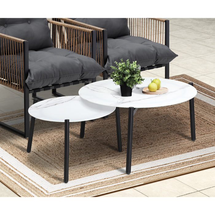 Outdoor Patio Setting Furniture White Coffee Table Set Rattan Chairs 6Pcs