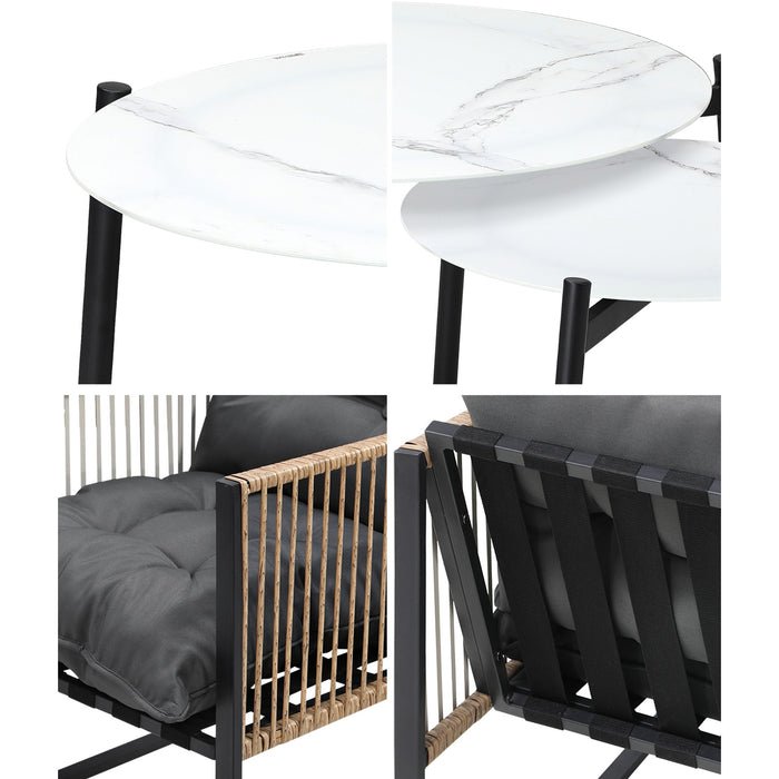 Outdoor Patio Setting Furniture White Coffee Table Set Rattan Chairs 6Pcs