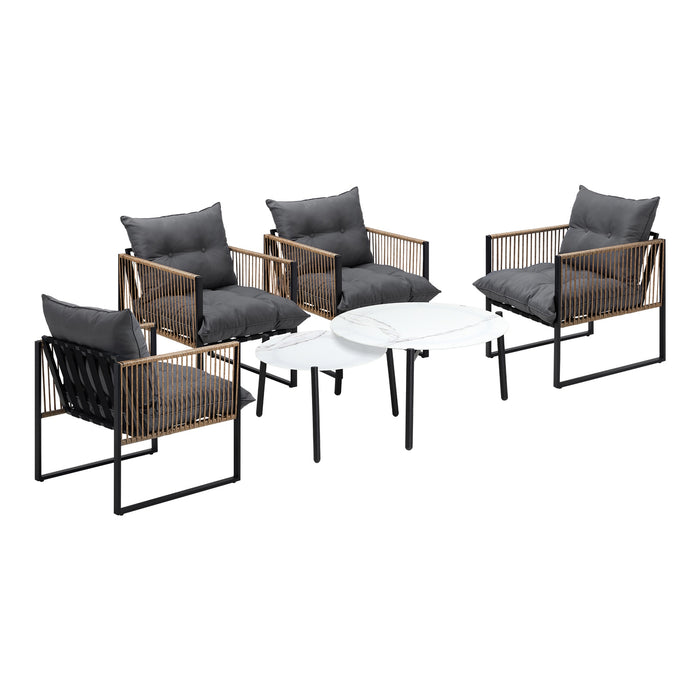 Outdoor Patio Setting Furniture White Coffee Table Set Rattan Chairs 6Pcs