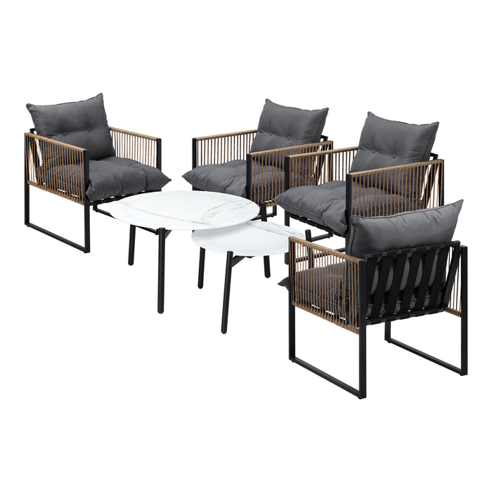 Outdoor Patio Setting Furniture White Coffee Table Set Rattan Chairs 6Pcs