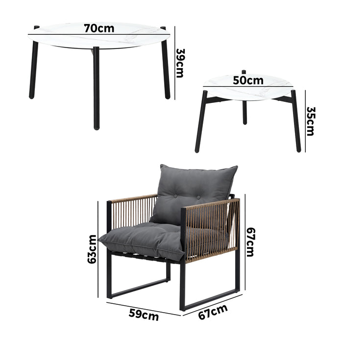 Outdoor Patio Setting Furniture White Coffee Table Set Rattan Chairs 6Pcs
