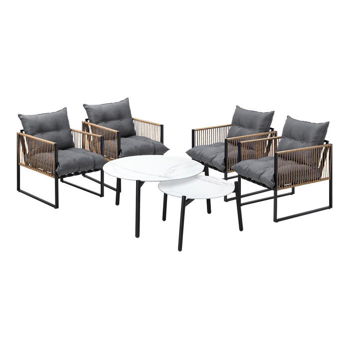 Outdoor Patio Setting Furniture White Coffee Table Set Rattan Chairs 6Pcs