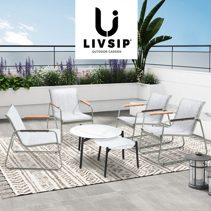 6Pcs Outdoor Patio Set Textilene Furniture Chair Lounge 70Cm Coffee Table