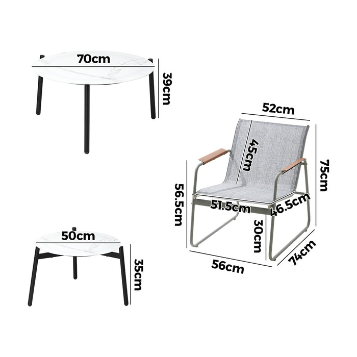 6Pcs Outdoor Patio Set Textilene Furniture Chair Lounge 70Cm Coffee Table