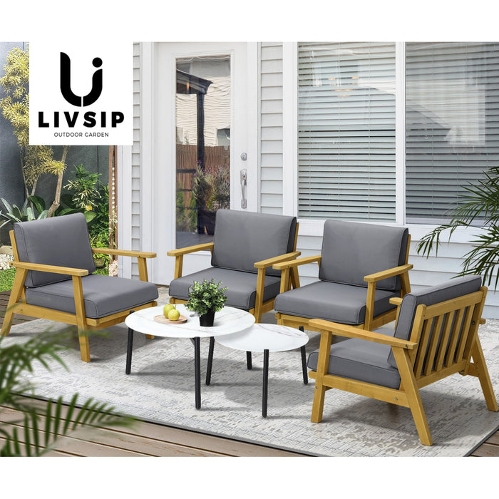 Outdoor Lounge Set 6Pcs Patio Furniture 2Pc White Coffee Side Table Sets