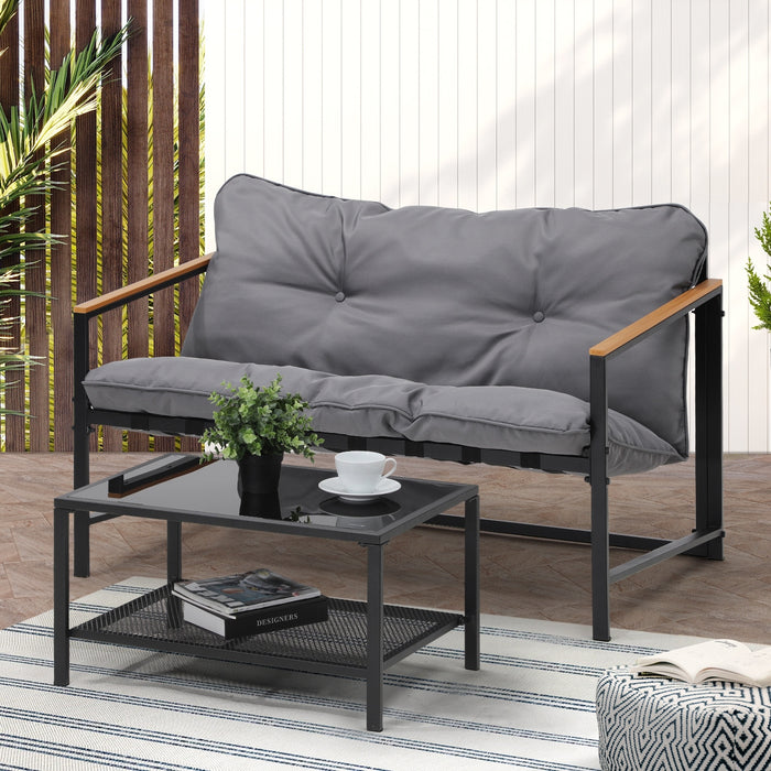 2 Pieces Outdoor Patio Sofa Set Garden Lounge Setting Furniture