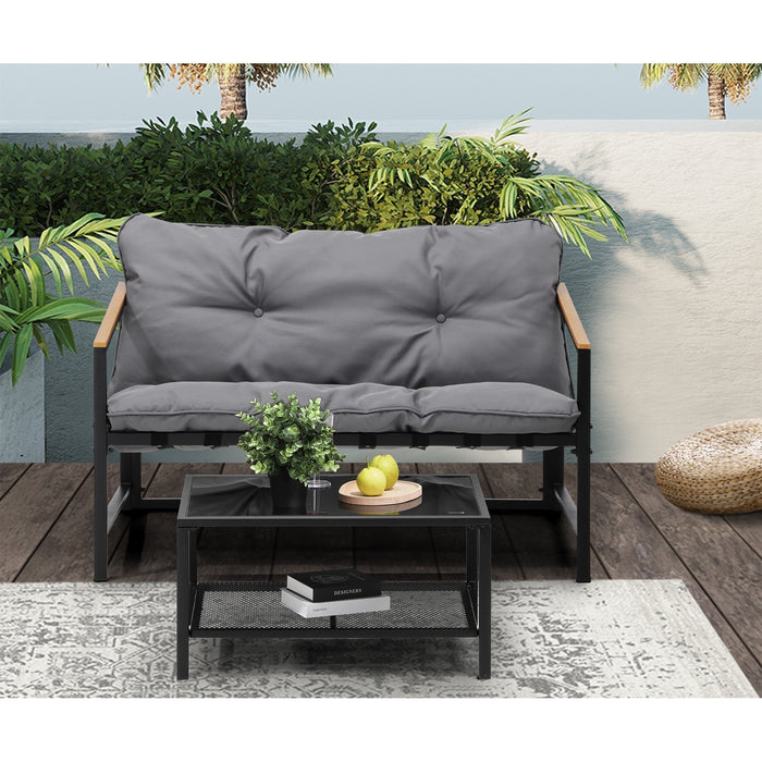 2 Pieces Outdoor Patio Sofa Set Garden Lounge Setting Furniture
