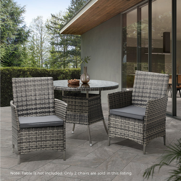 2X Outdoor Dining Chairs Rattan Outdoor Patio Chairs Furniture Grey