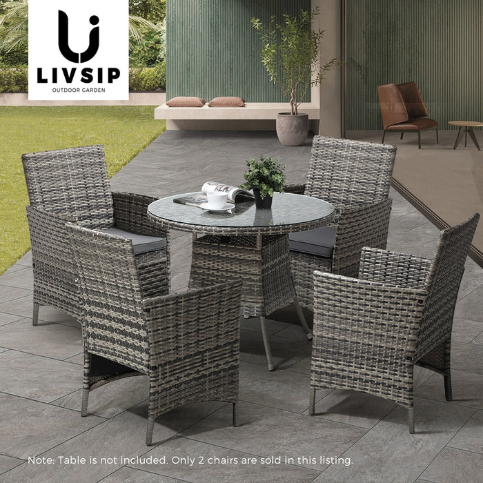 2X Outdoor Dining Chairs Rattan Outdoor Patio Chairs Furniture Grey
