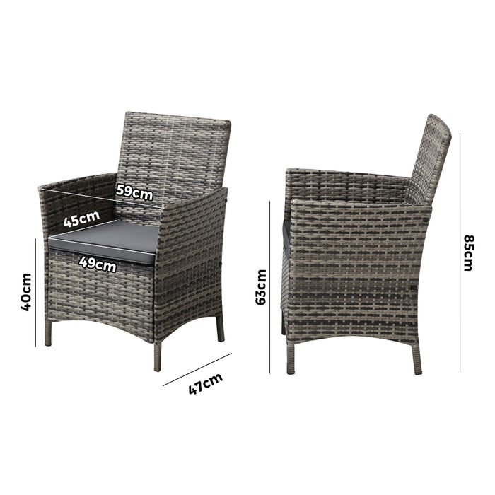 2X Outdoor Dining Chairs Rattan Outdoor Patio Chairs Furniture Grey