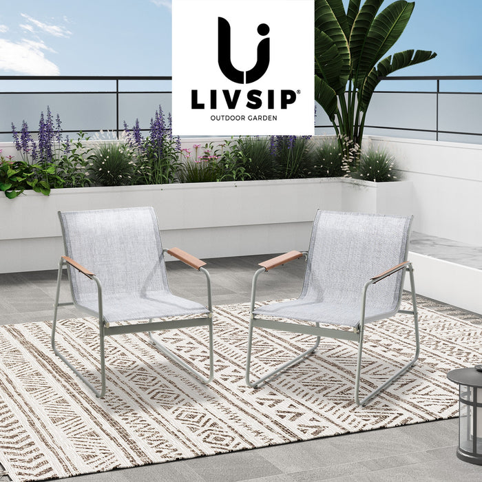 2Pcs Outdoor Armchair Patio Chairs Textilene Garden Furniture