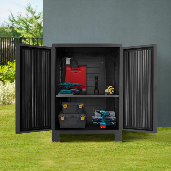 Outdoor Storage Cabinet Box Garden Cupboard Adjustable Lockable Black