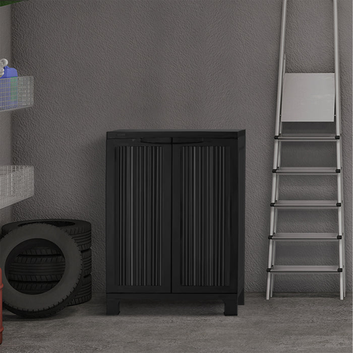 Outdoor Storage Cabinet Box Garden Cupboard Adjustable Lockable Black