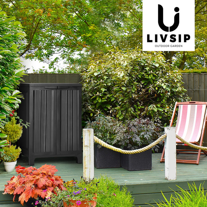 Outdoor Storage Cabinet Box Garden Cupboard Adjustable Lockable Black