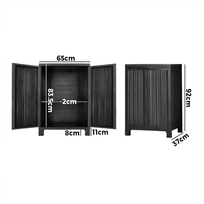 Outdoor Storage Cabinet Box Garden Cupboard Adjustable Lockable Black