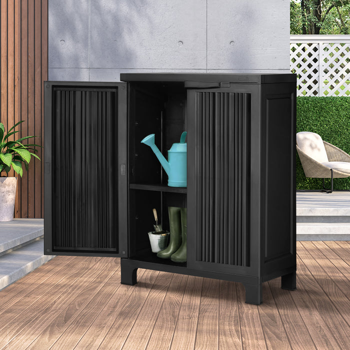 Outdoor Storage Cabinet Box Garden Cupboard Adjustable Lockable Black
