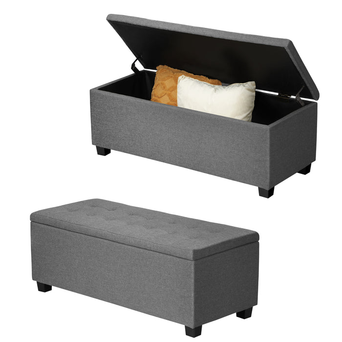 Storage Ottoman Blanket Box Faux Linen Chest Toy Foot Stool Large Grey