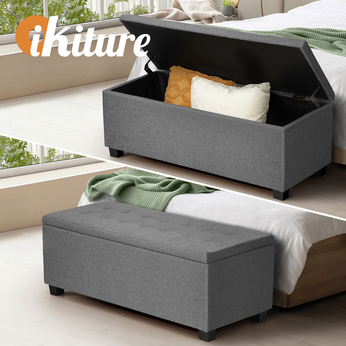 Storage Ottoman Blanket Box Faux Linen Chest Toy Foot Stool Large Grey