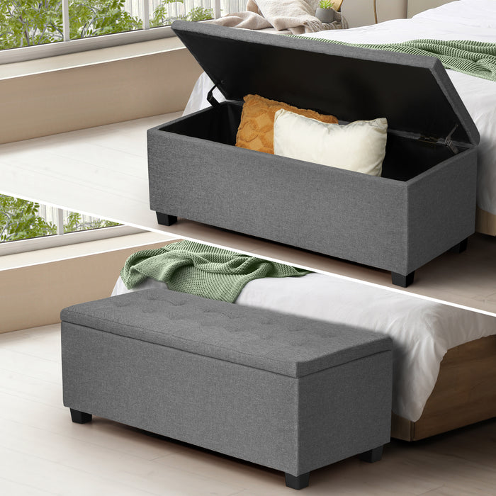 Storage Ottoman Blanket Box Faux Linen Chest Toy Foot Stool Large Grey