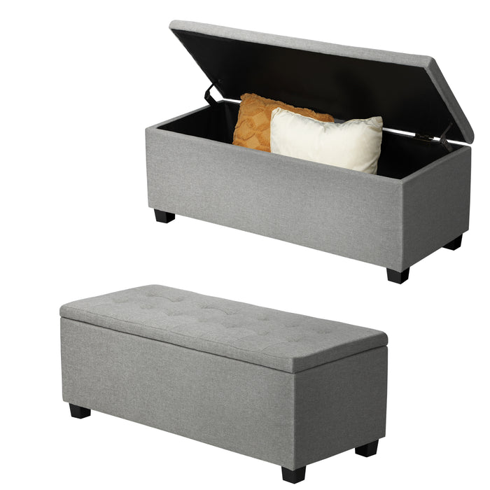 Storage Ottoman Blanket Box Faux Linen Chest Toy Foot Stool Large