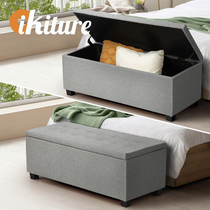 Storage Ottoman Blanket Box Faux Linen Chest Toy Foot Stool Large