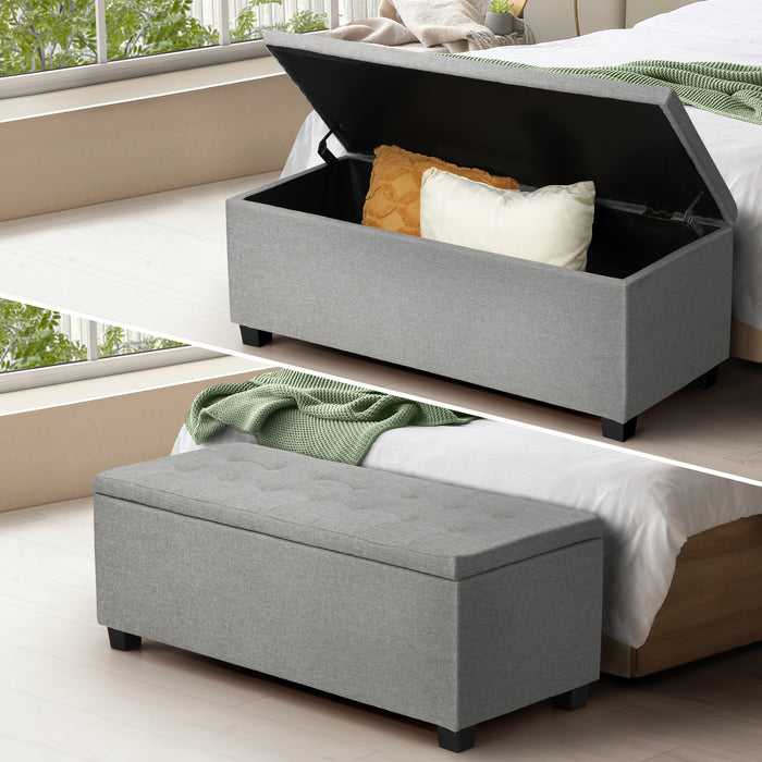 Storage Ottoman Blanket Box Faux Linen Chest Toy Foot Stool Large